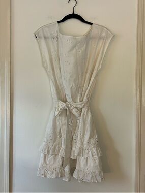 NWT Calling June White Eyelet Tiered Ruffle Mini Dress Size Small